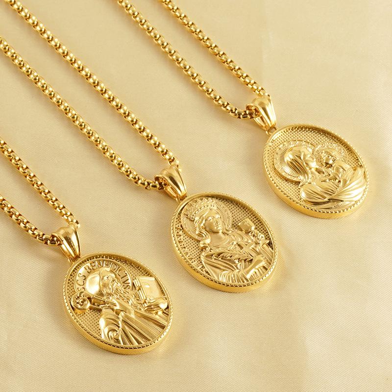 3D Relief Patin Edelstahl Anhänger Halskette - Herren Trendiger 18K Europäischer Retro Titanstahl Schmuck