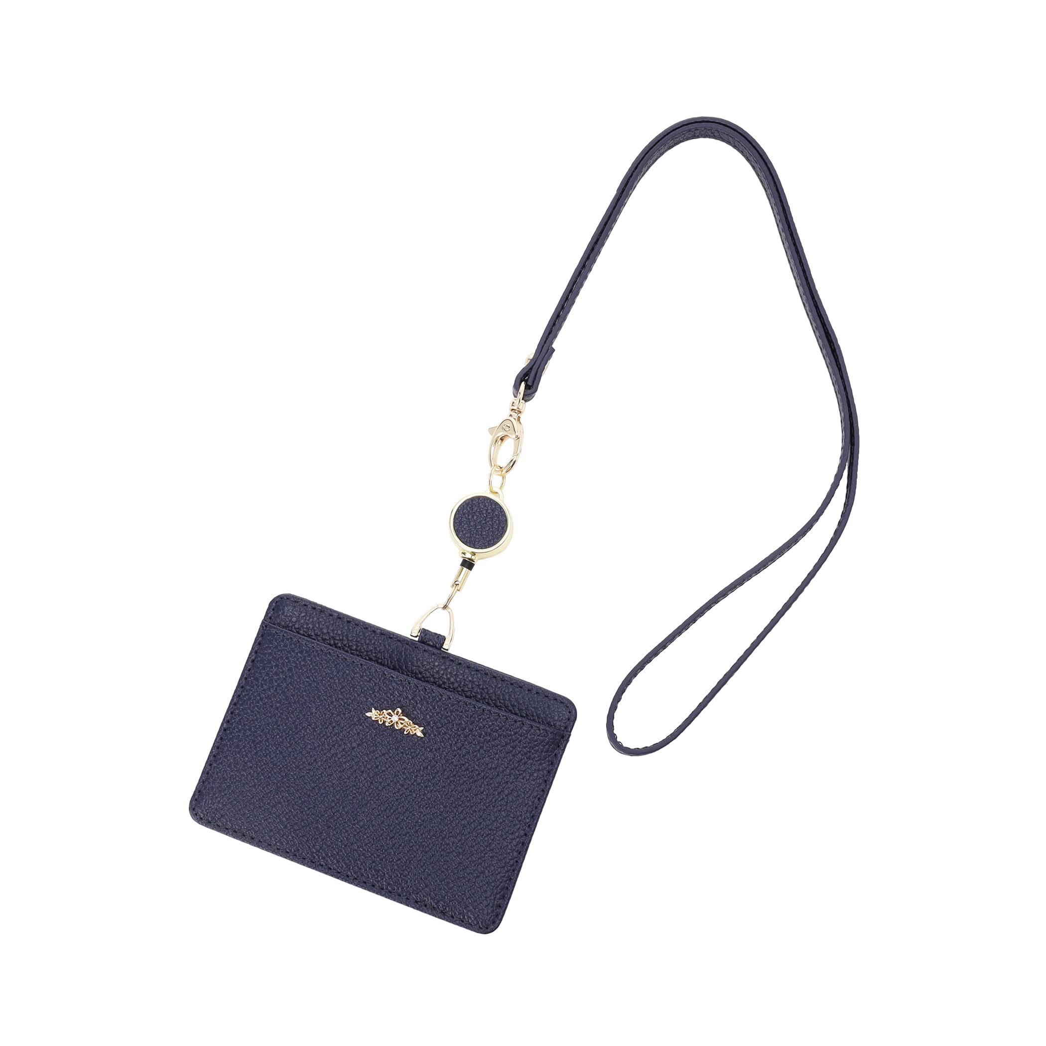 Afternoon Tea Living HQ43 Шнур-катушка из натуральной кожи для ID-карты с цветочным брелоком Afternoon Tea PREMIUM, Темно-синий