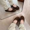 The Same Bow Elastic Band Mary Jane Shoes Flat Soft Waxy Ballet Shoes Women's Single Shoes