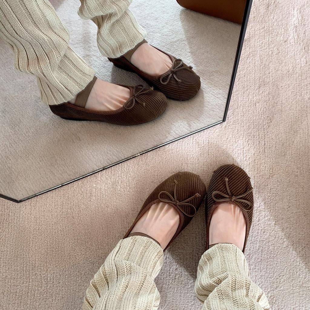 The Same Bow Elastic Band Mary Jane Shoes Flat Soft Waxy Ballet Shoes Women's Single Shoes