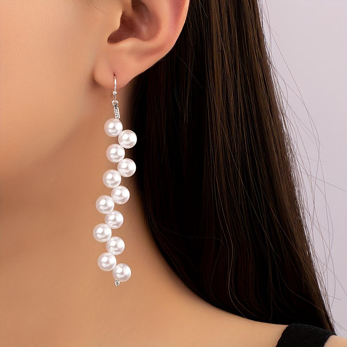 

European & American Baroque Pearl Tassel Earrings білий