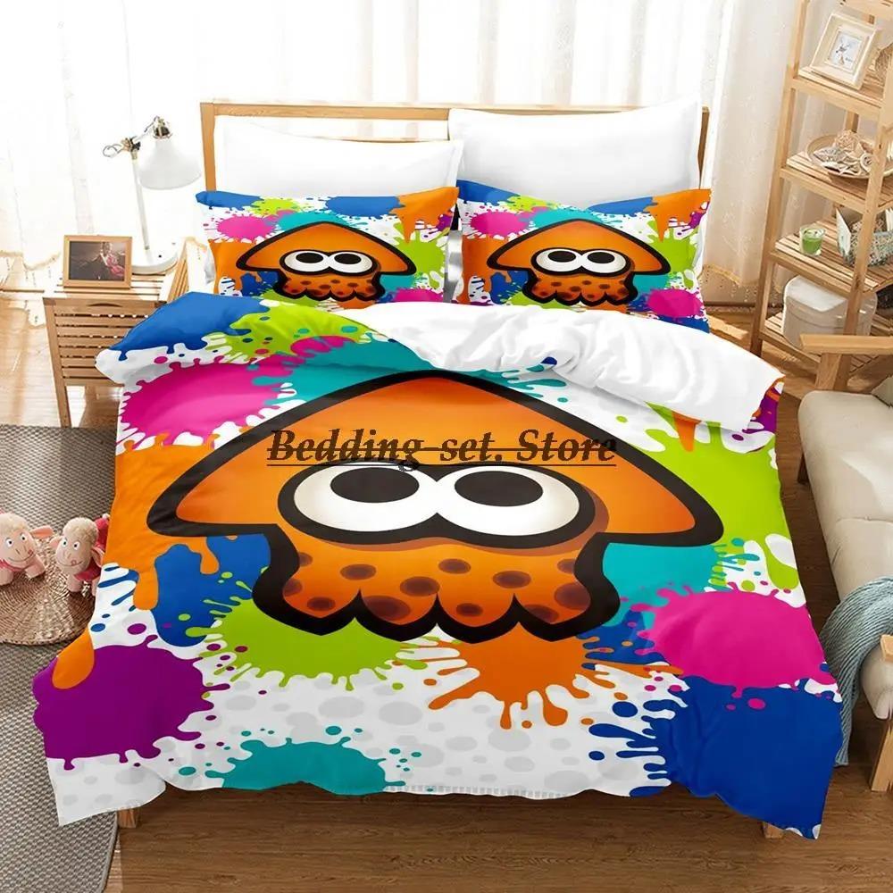 Splatoon 3 Inkling Squid Bedding Set Single Twin Full Queen King Size Bed Set Aldult Kid Bedroom Duvetcover Sets Bed Sheet Set