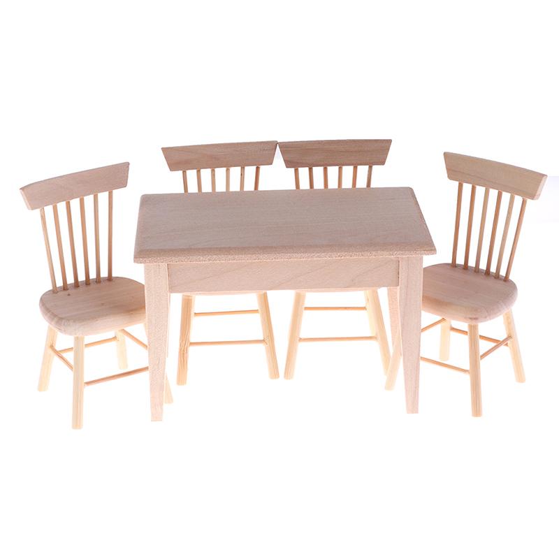1Set Dining Table Chair Model 1:12 Dollhouse Mini Wooden Furniture Toy Set