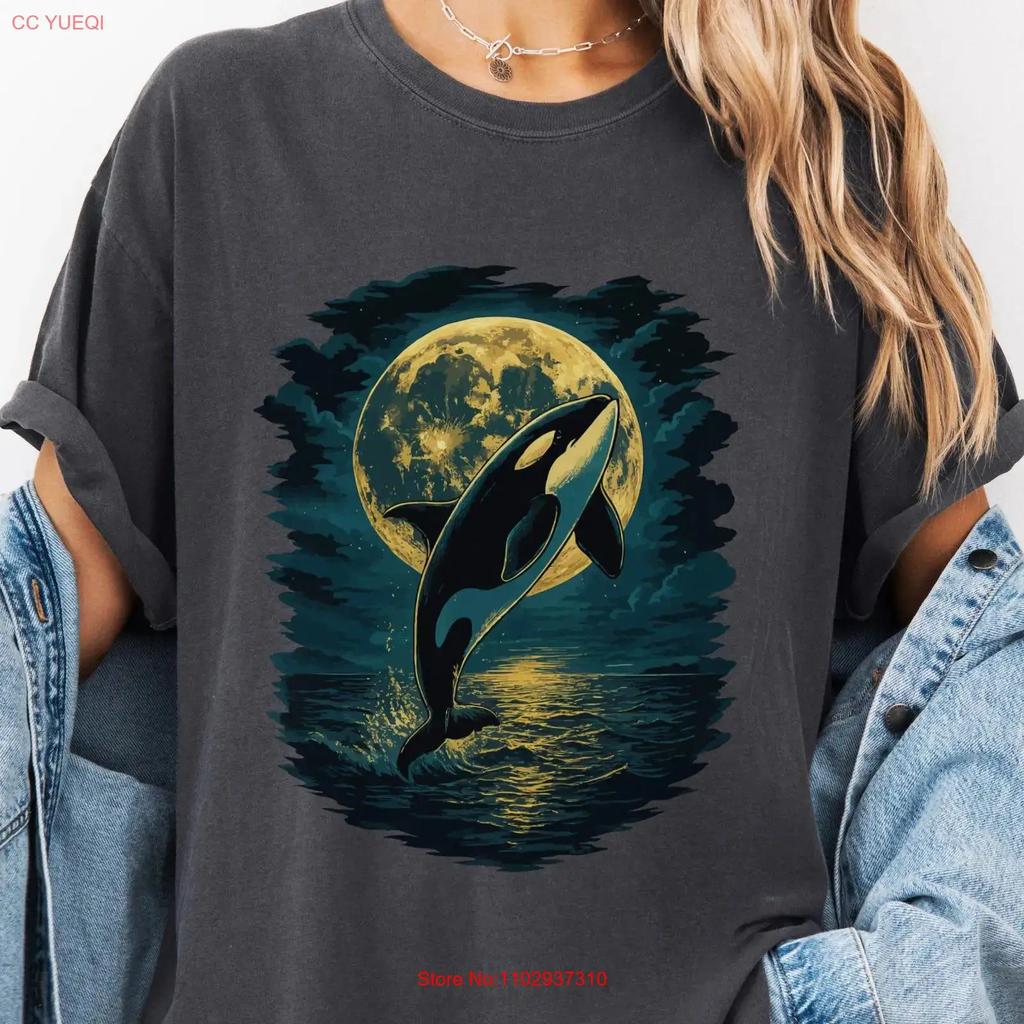 T-shirt Orca Schizzo Lunare Balena Salva le Orche Amante Arte Vintage Unisex Top Casual Per l'Uso Quotidiano Streetwear