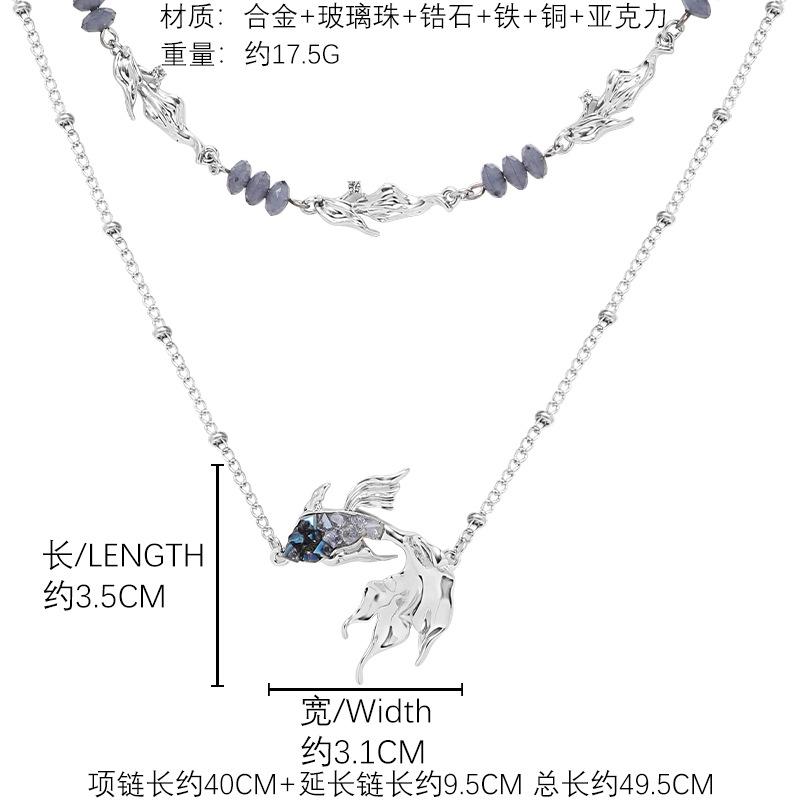 Double stacking wearing gradual change blue goldfish necklace design sense cold ins wind collarbone chain original niche pendant