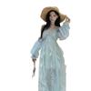 Seaside Vacation Smudged Neck Dress Female Backless Design Sense Yunnan Travel Wear Fairy Long Dress Zixia