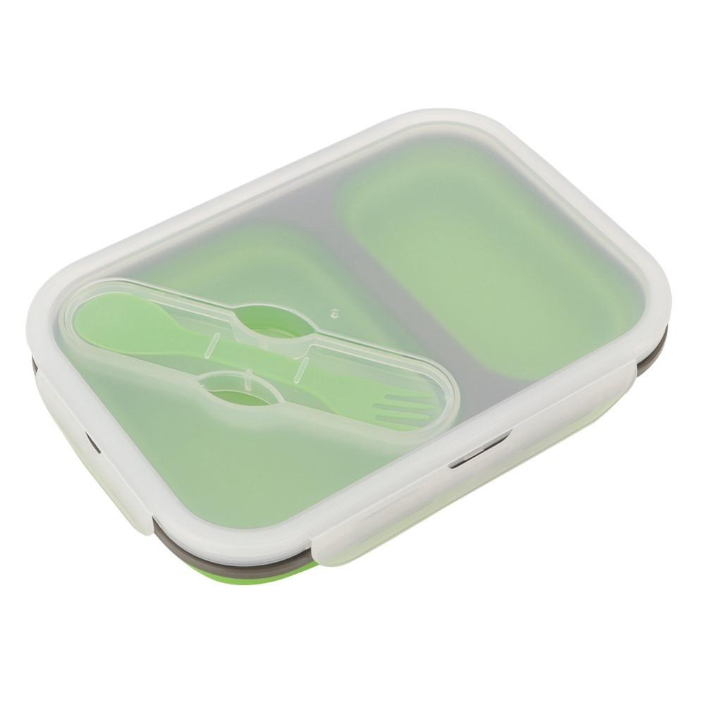 2PCS 2 Compartments Collapsible Lunch Box Silicone Portable Storage Bowl  For Meal Prep