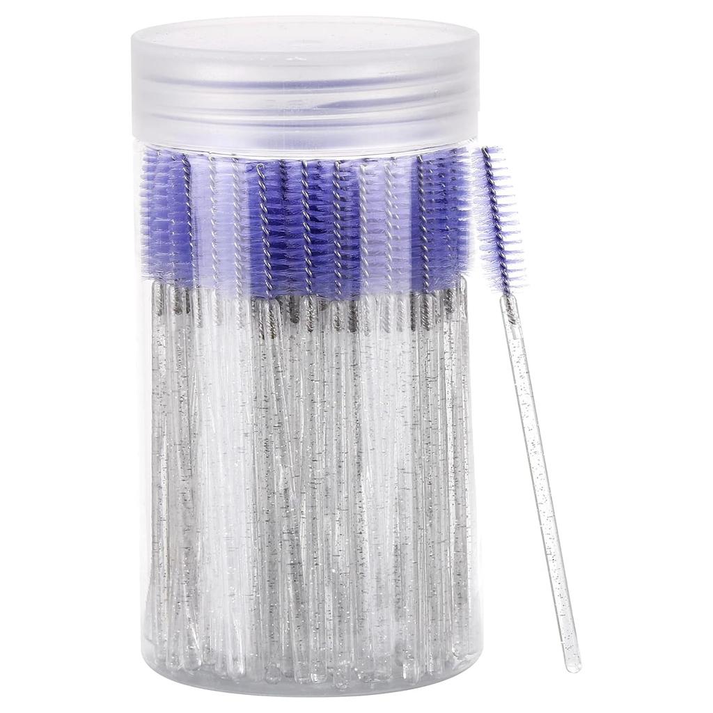 100 Pcs Disposable Mascara Wands & Crystal Eyebrow Spoolies Brush for Eyelash Extensions Pink Lash Brushes Container