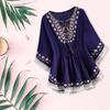 Embroidery Short Sleeve T Shirt Lace-up Tassel Ethnic Style Tops Bohemian Style T-shirt  Women