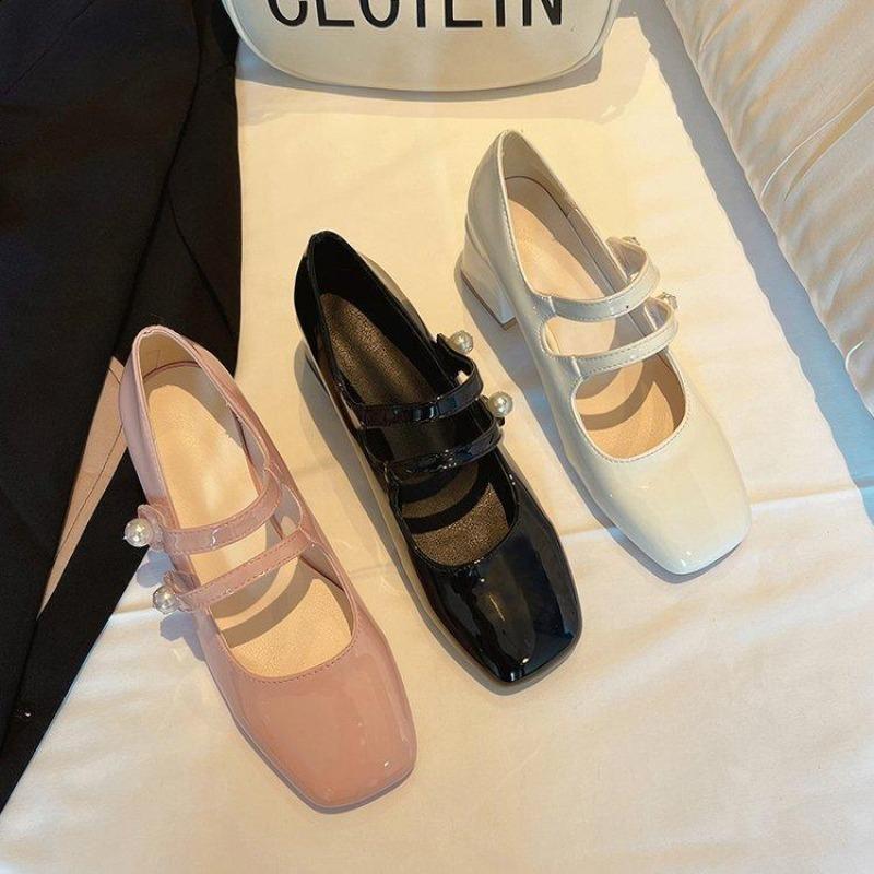 Elegant Women High Heel Pumps Patent Leather High Heels Shoes Chunky Heels Mary Jane Shoes Women Double Ankle Strap Shoes Women