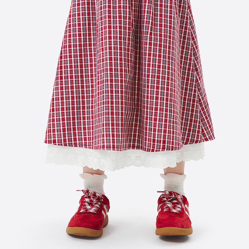 Girls' Pure Cotton Plaid Lace A-Line Skirt