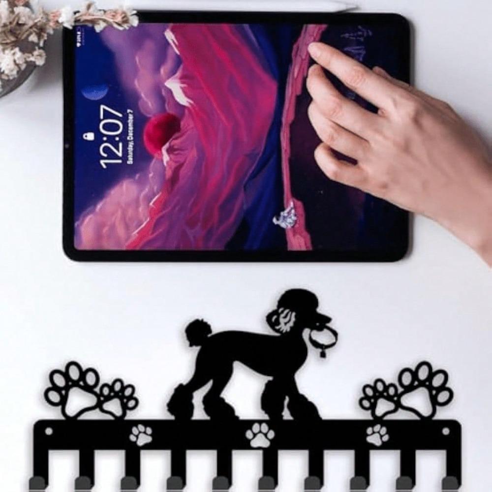 Portachiavi a 10 Ganci per Barbone Metallo da Parete Rastrelliera Chiavi Cane con Impronta Zampa Accessori per Animali Domestici Deposito Guinzaglio Cane Decorazione Casa