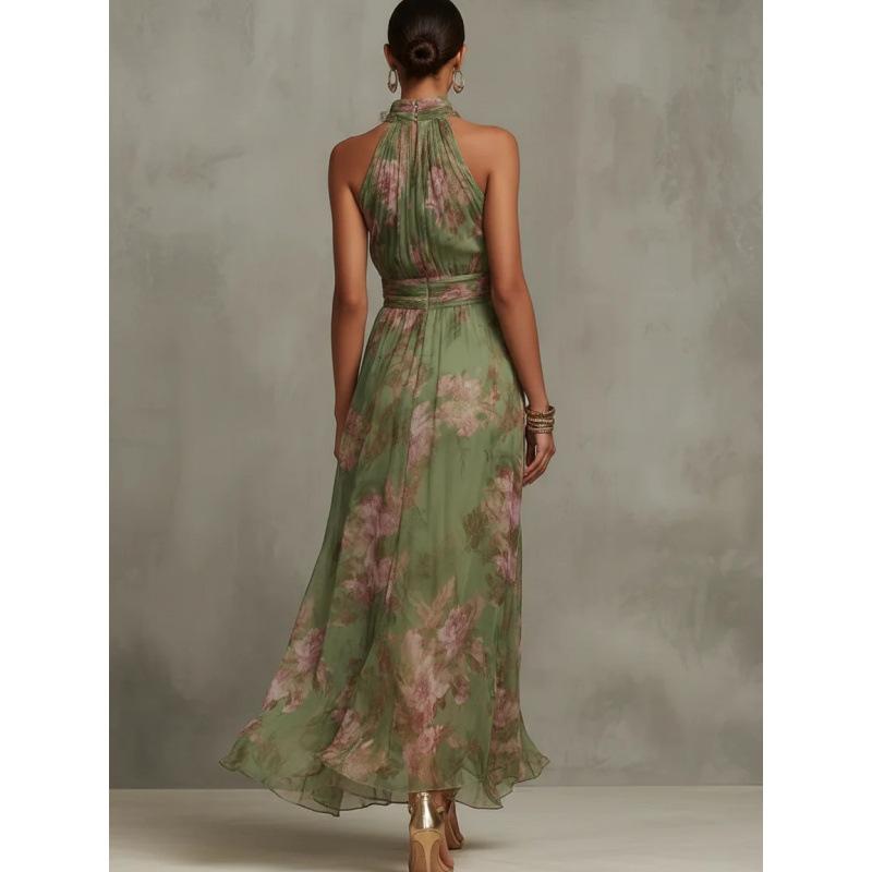 2026 new summer European and American women's clothing neck mesh sleeveless sexy elegant dress long dress