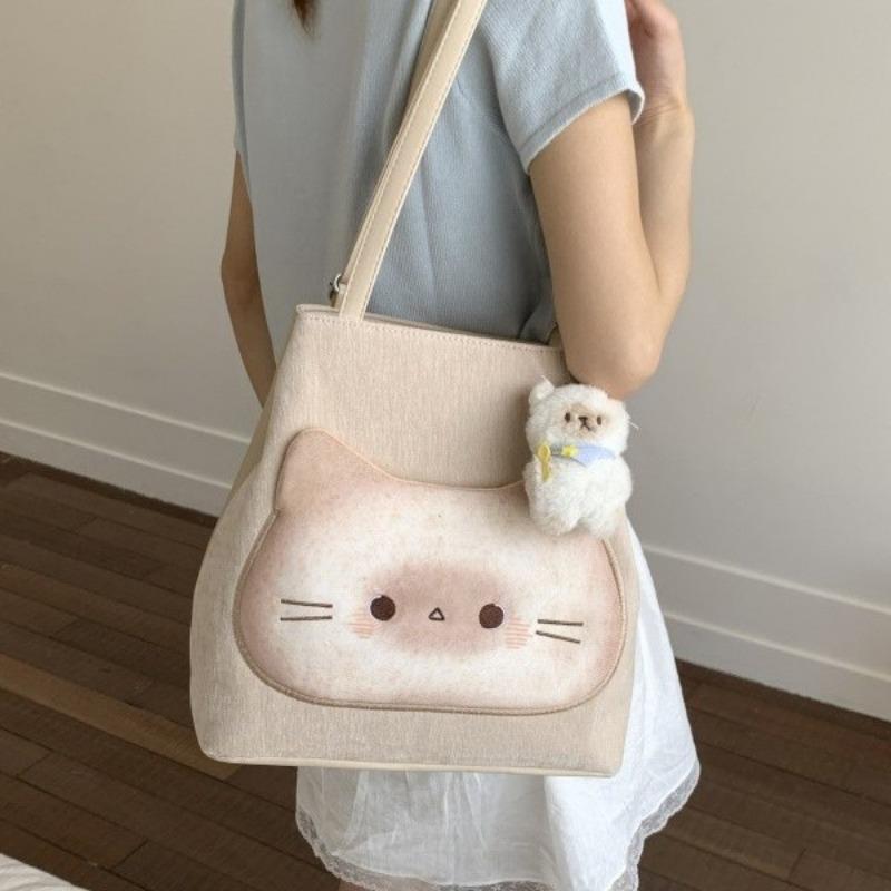 Cute Toast Kitten Handbag Women's New Versatile Student Schoolbag Fashion Trend Messenger Bag