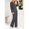 Women's Loose Knit Loungewear Set Long Sleeve V Neck Top Elastic Waist Wide Leg Pants