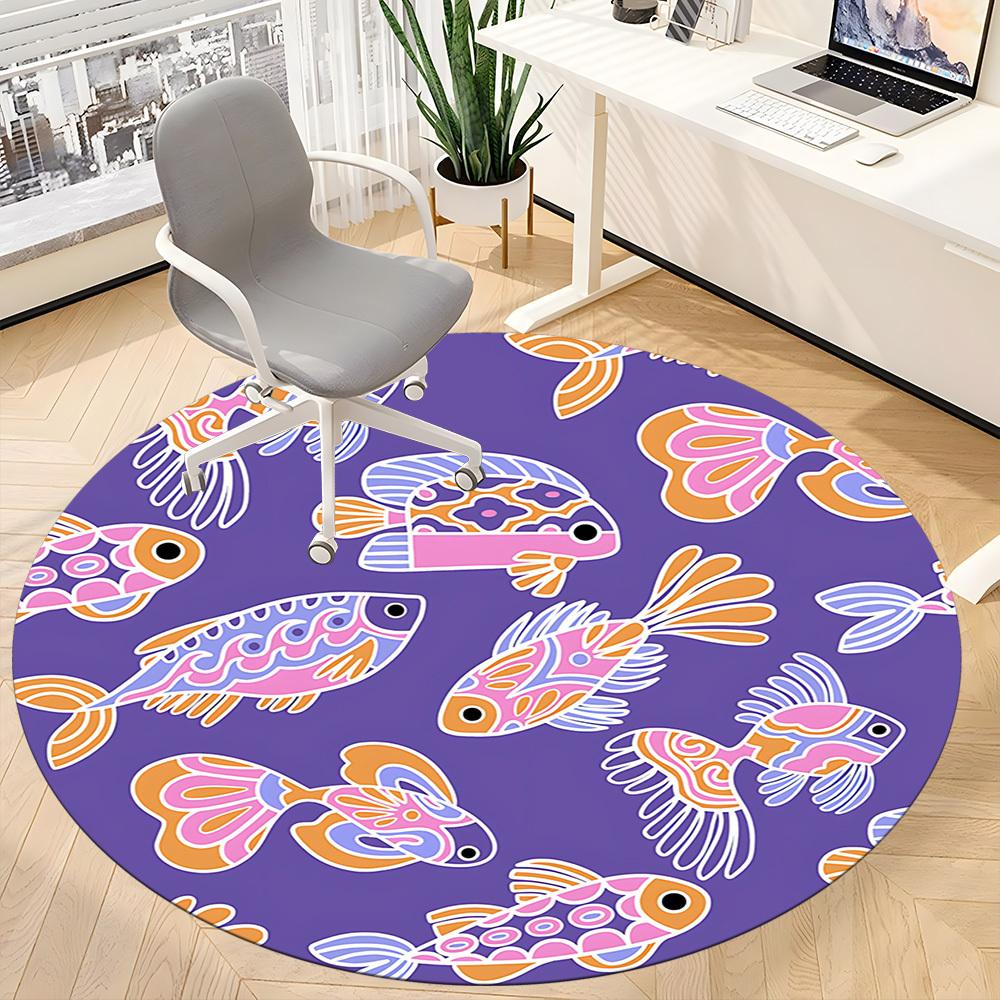 1pc Fish Pattern Office Round Rug, Non-slip, Soft and Durable Office Rug for Interior Decoration, Perfect for Office, Beautiful Decoration yy260323032