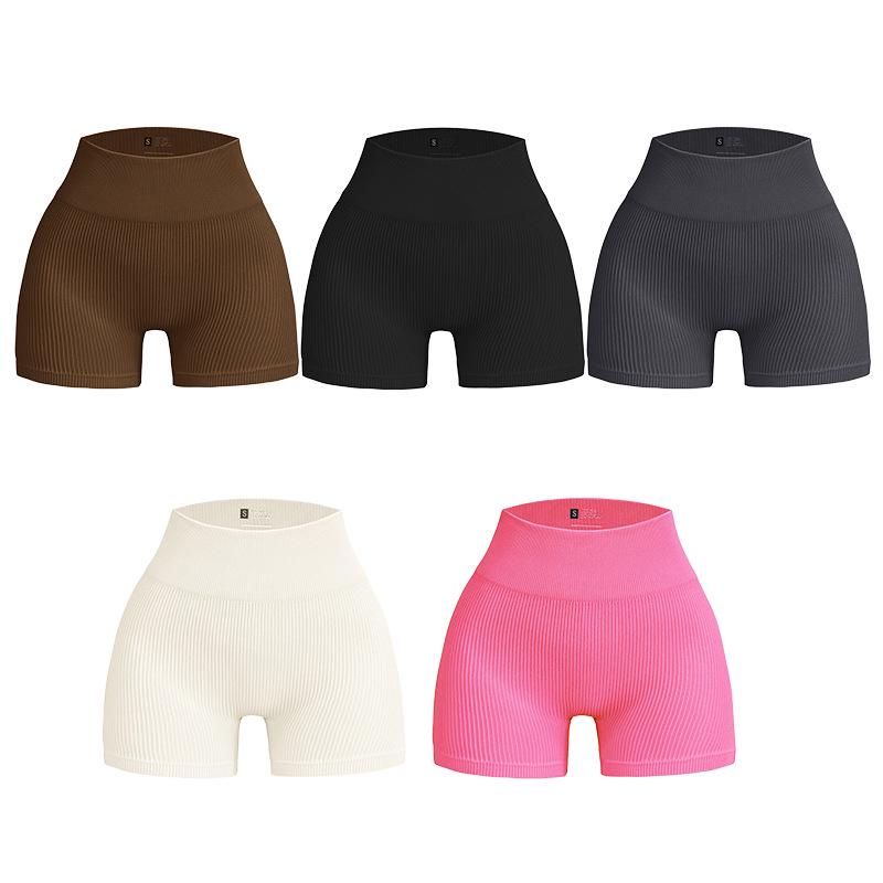 Women's High-Waisted Seamless Ribbed Yoga Shorts - Summer Elastic Three-Point Fit, Hip-Lifting Sportswear