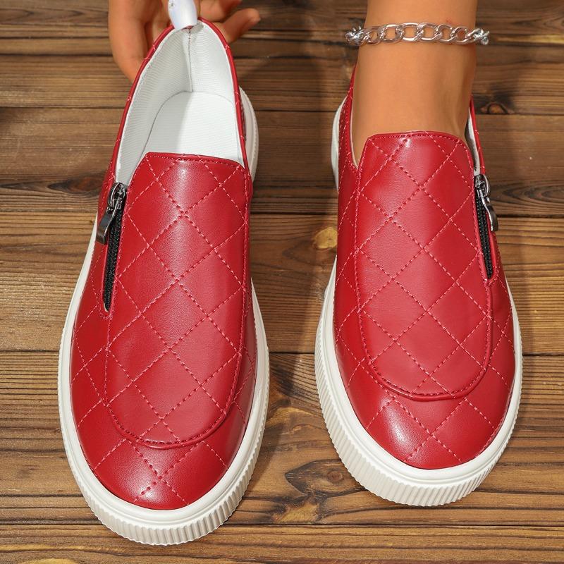 

Fashion Women s Casual Sports Shoes Spring New Round Head Deep Zip Soft Sole Anti-slip Wear-resistant Flat Shoes 43 красный