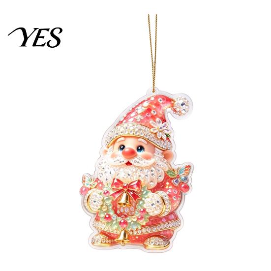Seasonal Celebration Hanging Signs Santa Claus Christmas Pendant, 2D Flat Decorative Figure with Lanyard, Xmas Gift Bag Tags Acrylic Ornament for Tree