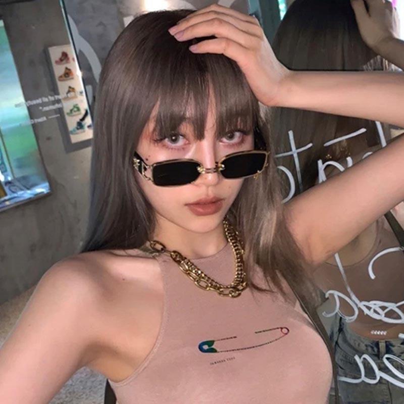 Small Frame Sunglasses Female Fashion Net Red With Retro Sunglasses Ins Korean Personality Narrow Frame Hip Hop Sunglasses