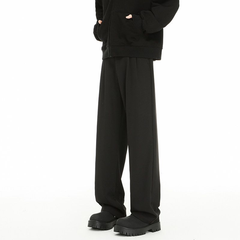Dongjie No Logo Flus Spring Straight-Leg Drape Casual Dress Pants for Men, Wide-Leg Versatile Loose Floor-Length Trousers