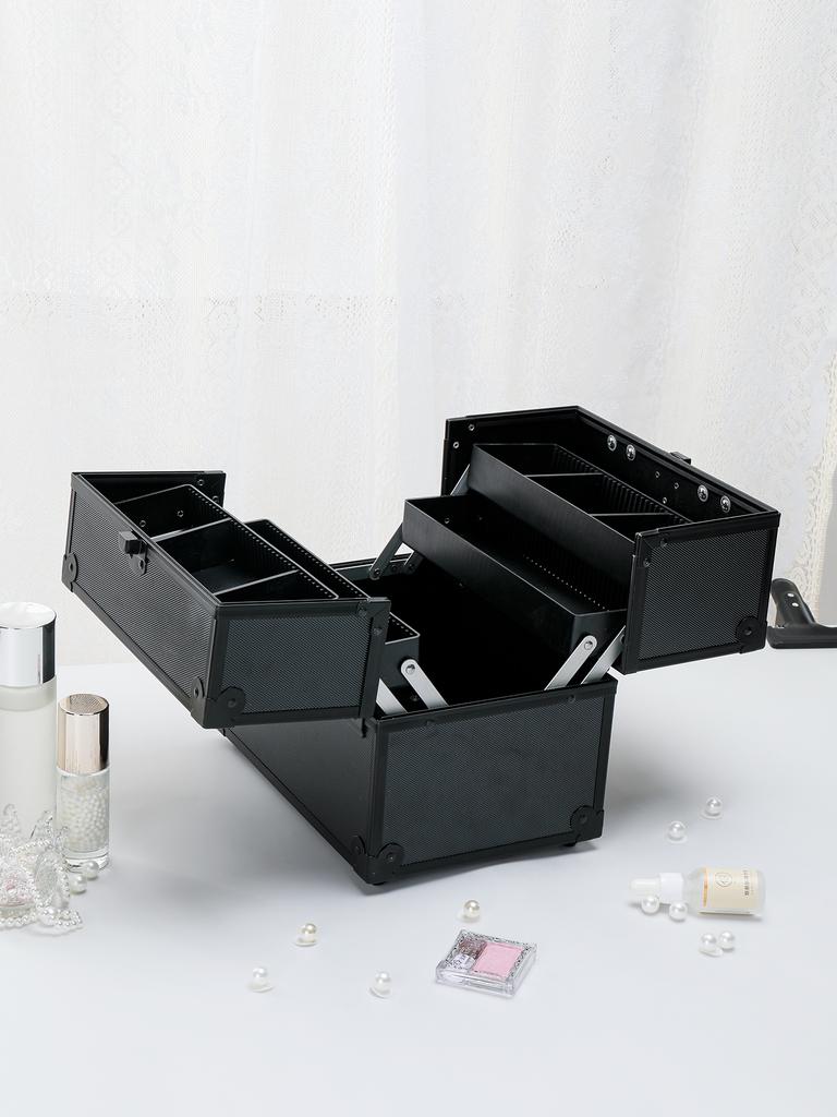 Portable Aluminum Cosmetic Case, Lockable  Professional Makeup Box with Trays