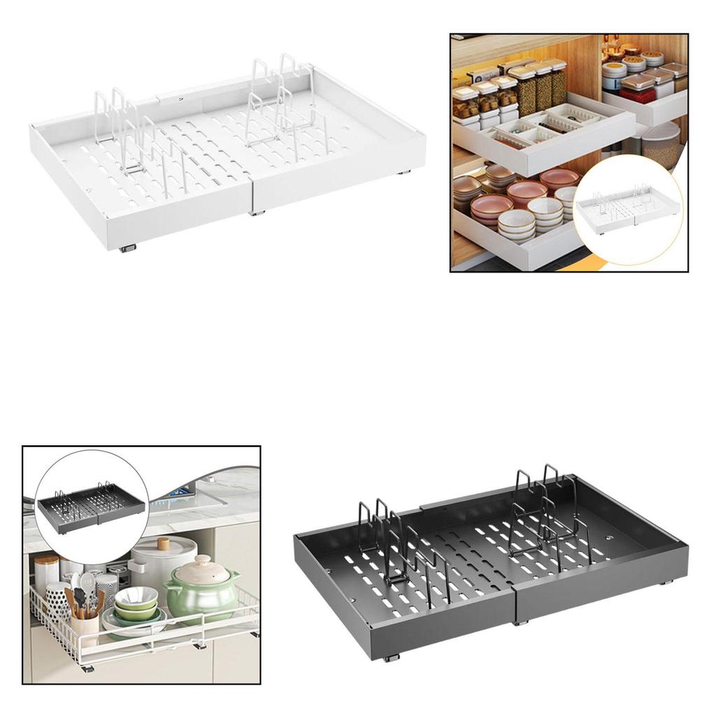 Carbon Steel Pull Out Shelving Kitchen Organizer Expandable Storage Rack for Cabinets Pantry Under Sink