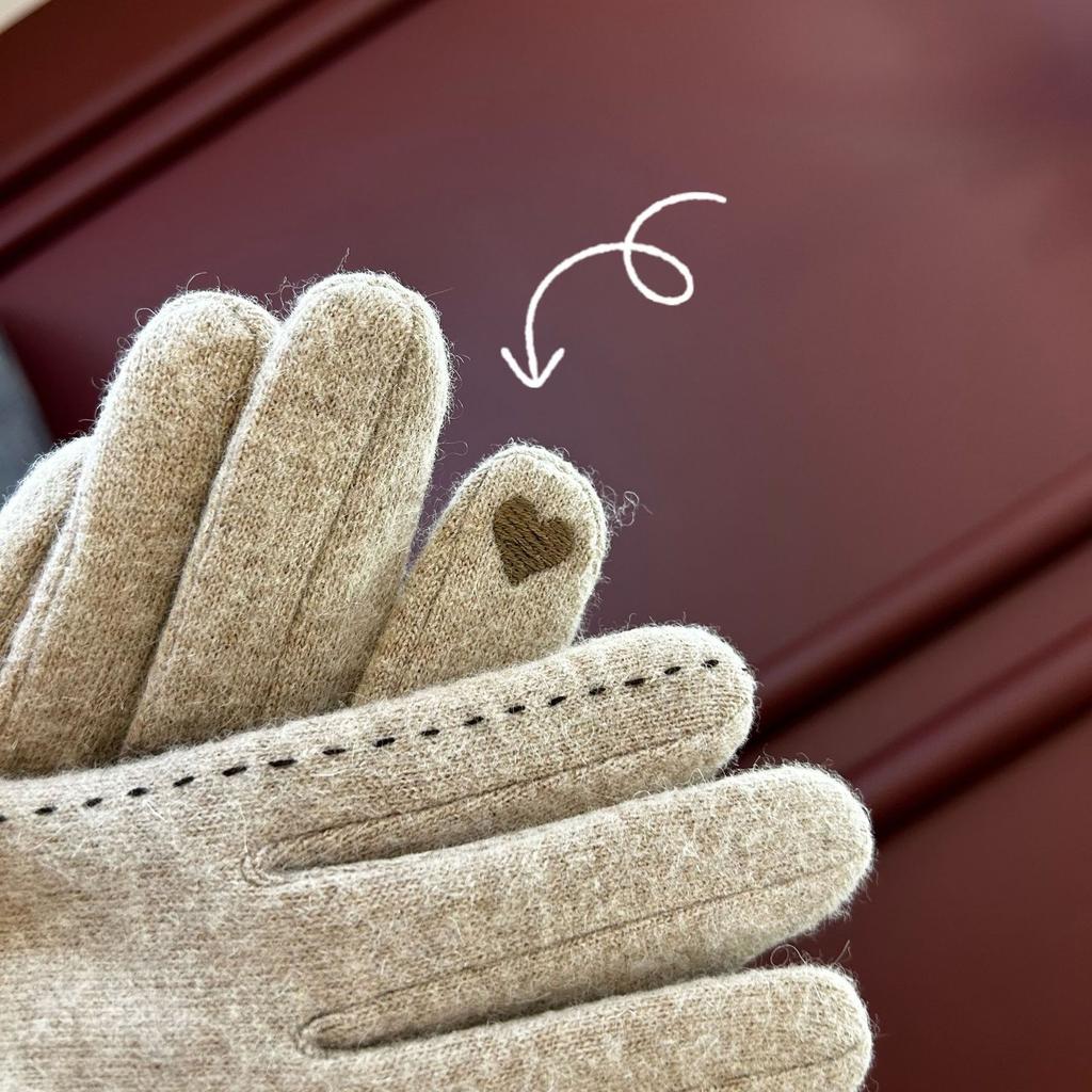 Women's Wool Warm Gloves for Autumn and Winter Korean Style Fashion Touch Screen Plus Velvet Thickened Riding Color Blocking Cold Hair Sticker Label