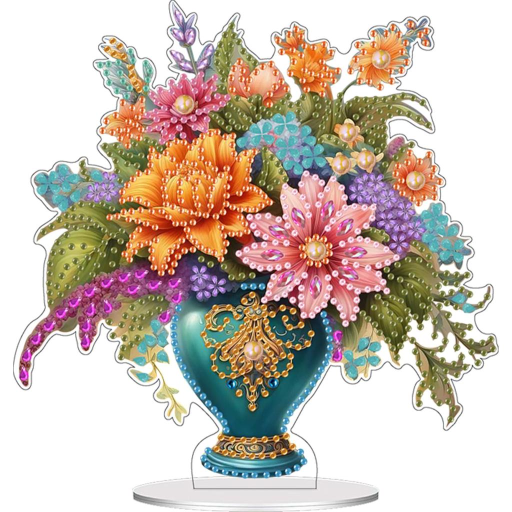 Acrylic Rose Lily Butterfly Flower Vase Desktop Diamond Art Kits Diamond Painting Desktop Ornaments Kit Home Bedroom Decoration