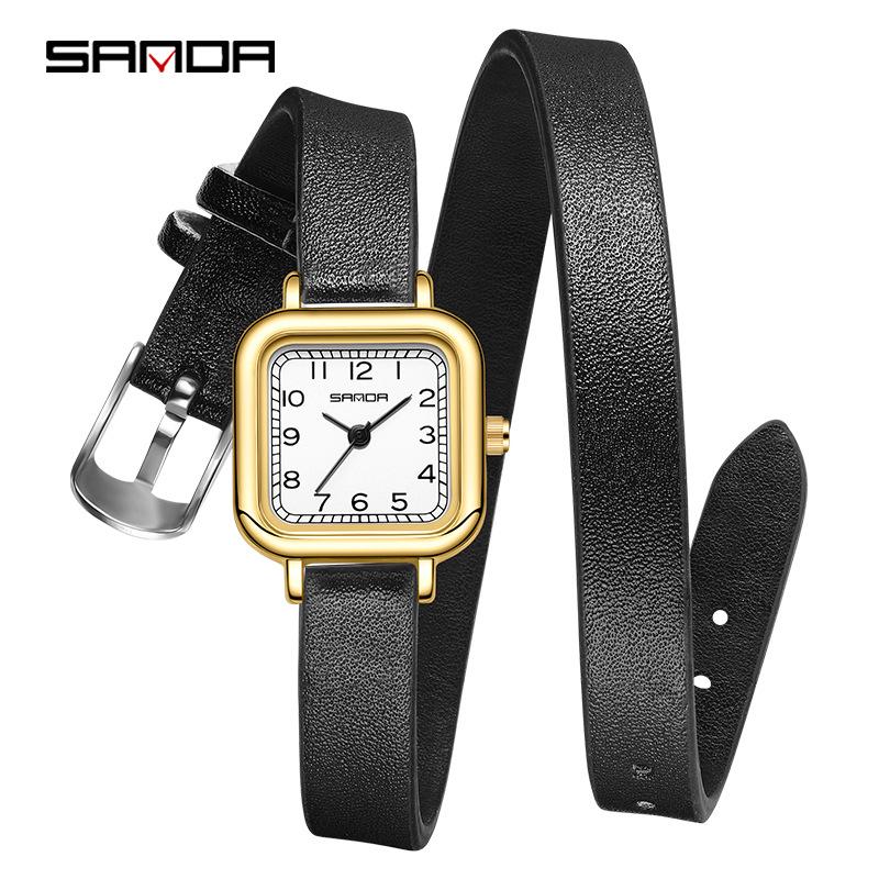 Sanda Women's Fashion Quartz Watch with Leather or Steel Strap - Waterproof and High-End Design.
