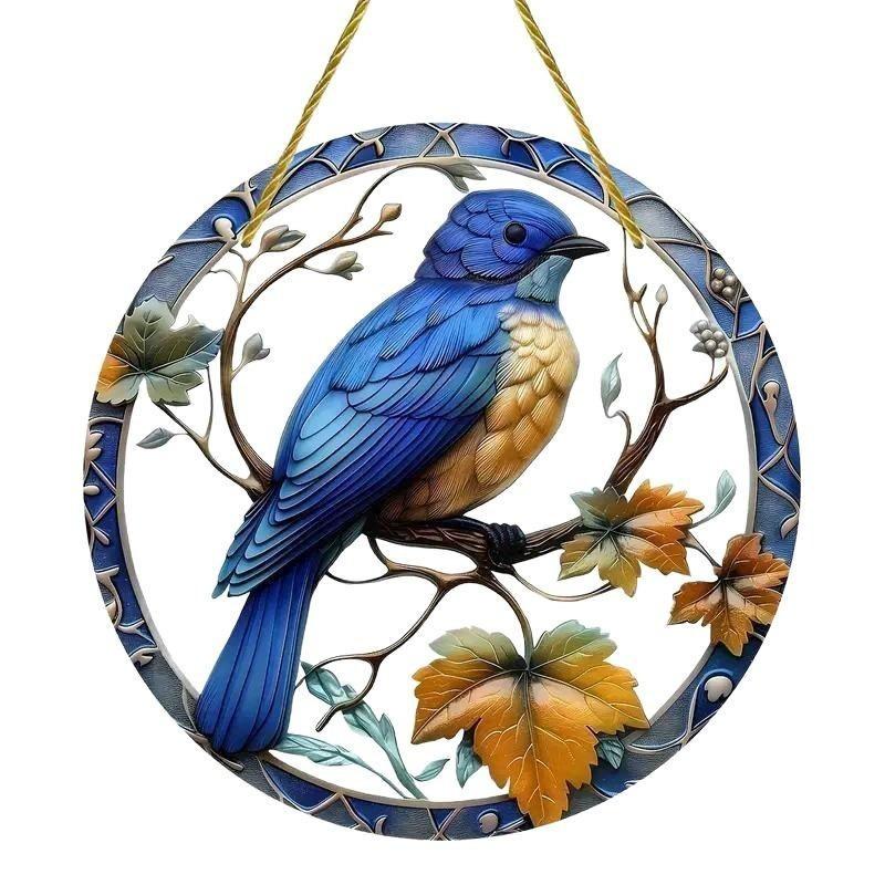 

Имитация узора ветки синей птицы, круглый акриловый кулон для декора дворового сада