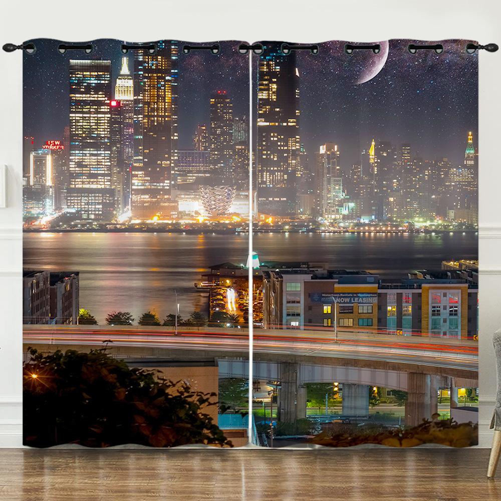 Curtains Urban Scenery Series 3D Digital Printing High Density Blackout Diy Curtains