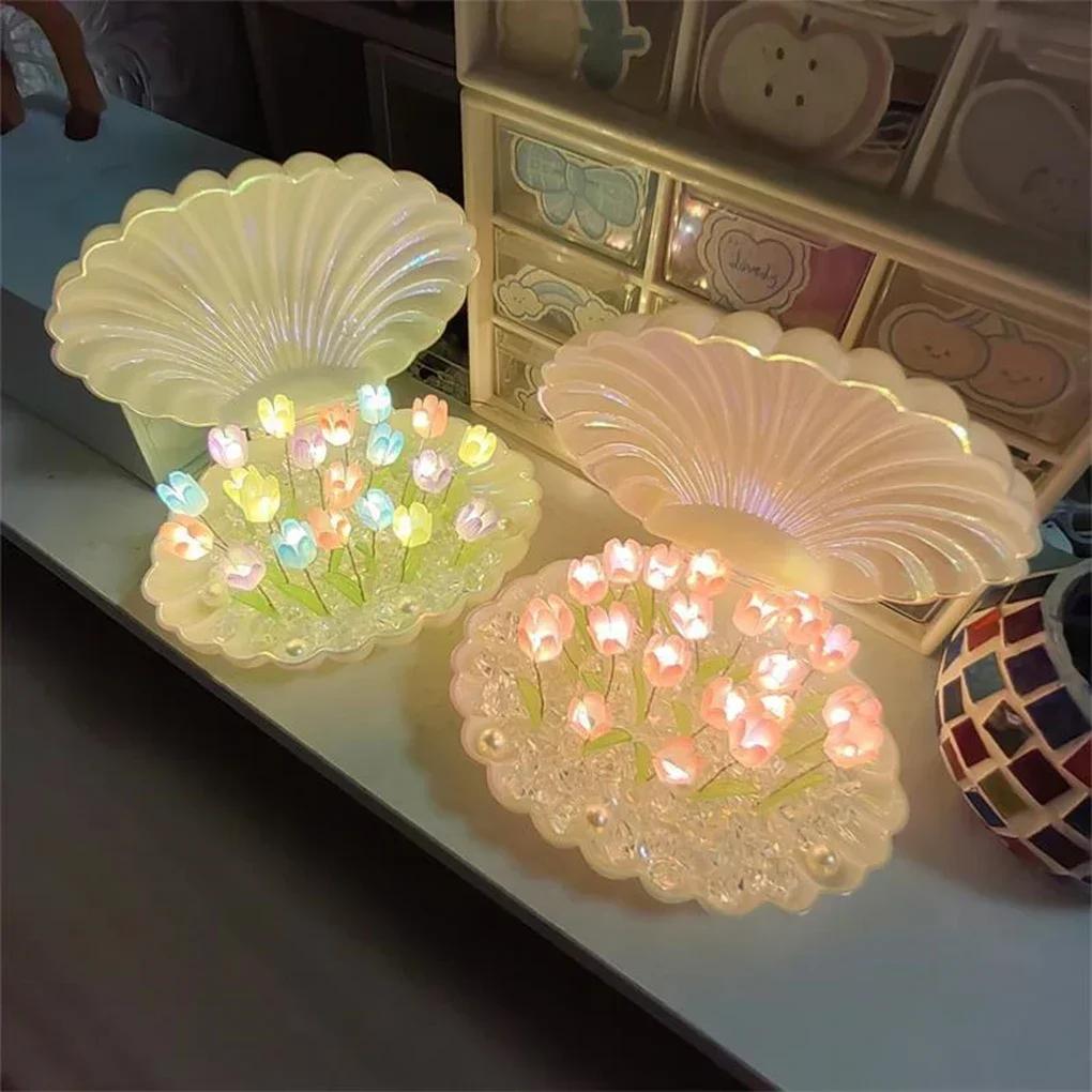 Diy Tulip Night Lamp Handmade Flower Lamp Creative Desktop Christmas Home Table with Decoration Birthday Lamps Light Figurines