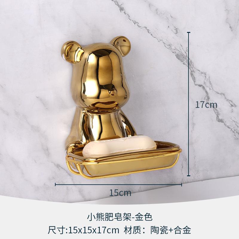 Little Bear Soap Dish Creative Bathroom Wall Hanging Ceramic Towel Holder and Hook Modern Home Decoration Bathroom Accessories