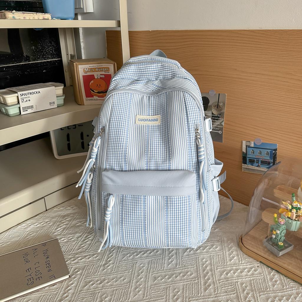 Schoolbag Female Japanese ins Small Fresh Junior High School High School Striped Backpack Light Casual College Student Backpack