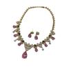 French Light Luxury Pink Zircon Flower Leaf Water Drop Zircon Necklace Earrings Set Heavy Industry Collarbone Chain