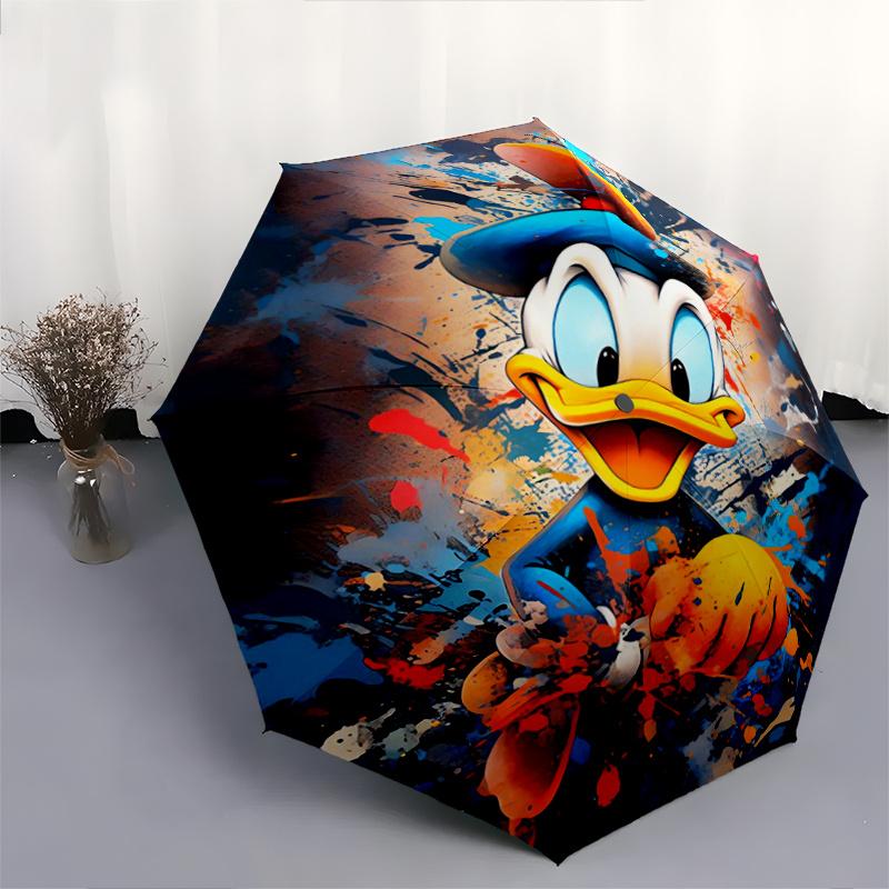1pc Graffiti Donald Duck Cartoon Design Automatic Opening and Closing Umbrella, Lightweight 3-Fold, With Cute Cartoon Characters, Suitable f