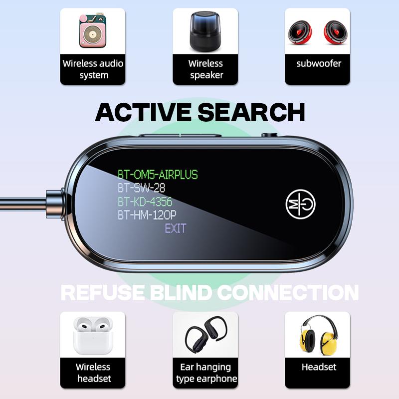 Upgrade Color LED Display Bluetooth 5.4 Transmitter Receiver 3.5mm AUX HIFI Stereo Audio Wireless Adapter With Mic For TV PC Car