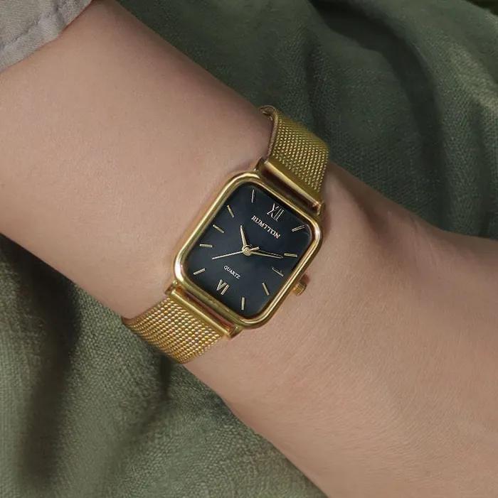 Black Mother-of-Pearl Watch Women's Mesh Watch Rumton Harbor Black Gold