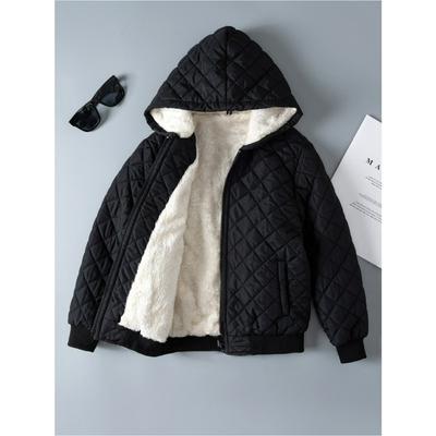 Kids Girls Autumn Winter Trendy Casual Thick Hooded Plaid Fleece Coat