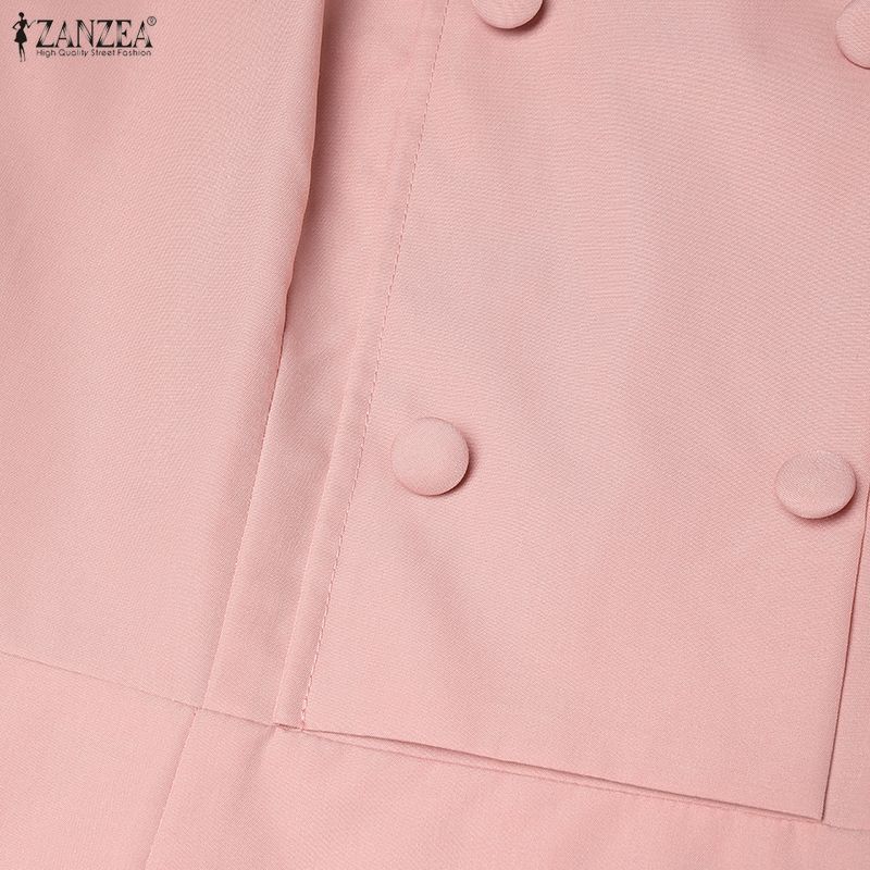 ZANZEA Women Casual Round Neck Solid Color Short Sleeve Elegant Dress