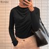 ZANZEA Women Casual Pile Collar Solid Color Long Sleeve Blouse