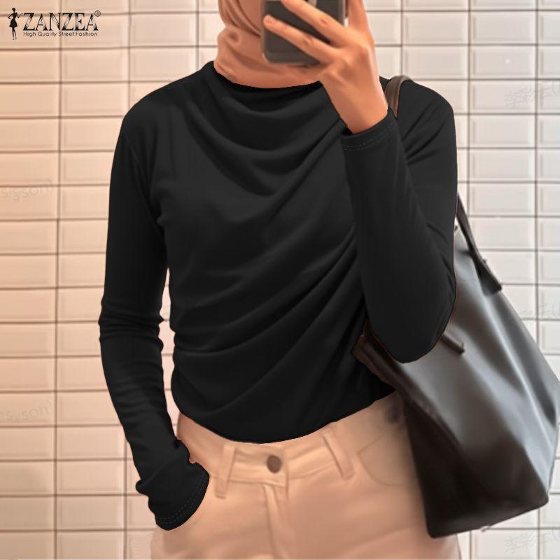 ZANZEA Women Casual Pile Collar Solid Color Long Sleeve Blouse