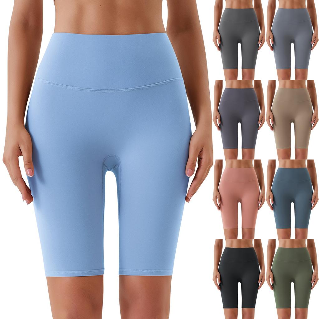 Women's Casual, Sexy And Comfortable Color Double-sided Brushed Tight High-waist Elastic Sports Fitness Five-point Yoga Pants