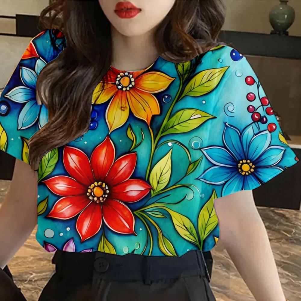 

Summer Elegant Flower Hawaiian T-shirt - Casual Loose, High Quality Short Sleeve | Available in Large Size XS