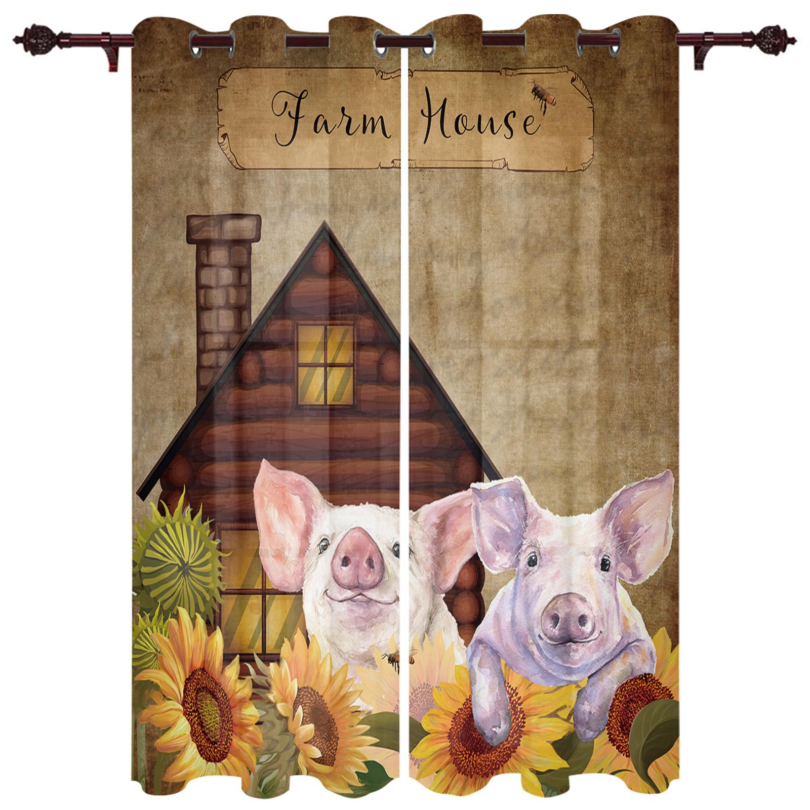 Винтажные шторы на окна с изображением подсолнечника и петуха — фото 18