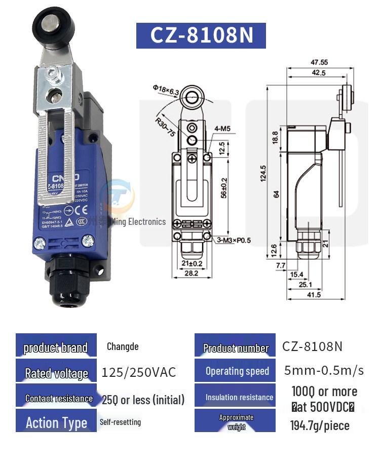 Changde CZ-8108N Roller Lever Self-Resetting Limit Micro Switch for CNC Machines