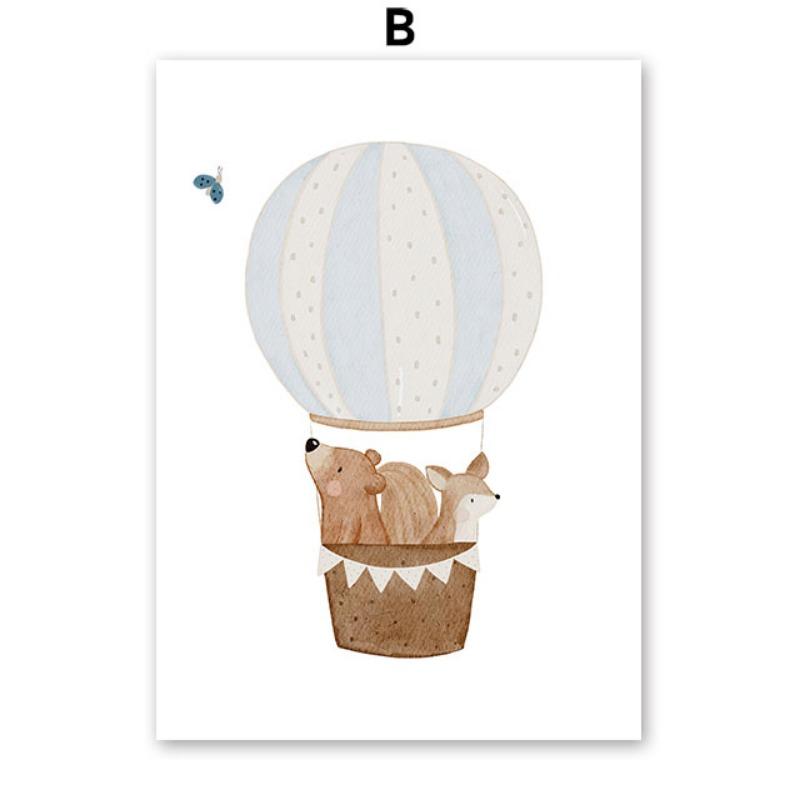 Boho Cartoon Bear Hedgehog Car Ship Balloon Posters Art Prints Canvas Painting Wall Pictures For Baby Kids Room Home Decoration