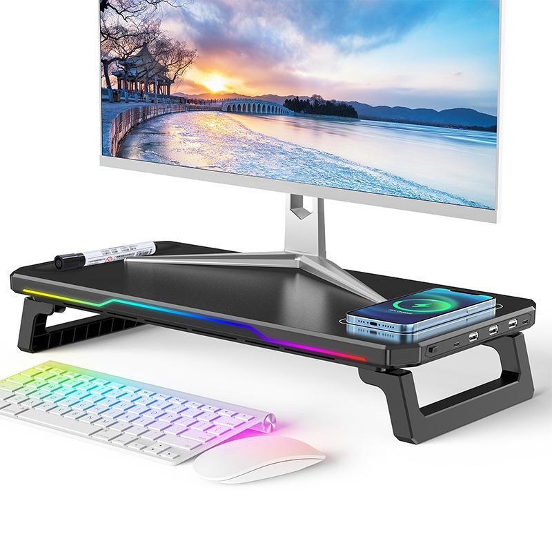 RGB LED Monitor Riser & Dock: Foldable Desktop Organizer