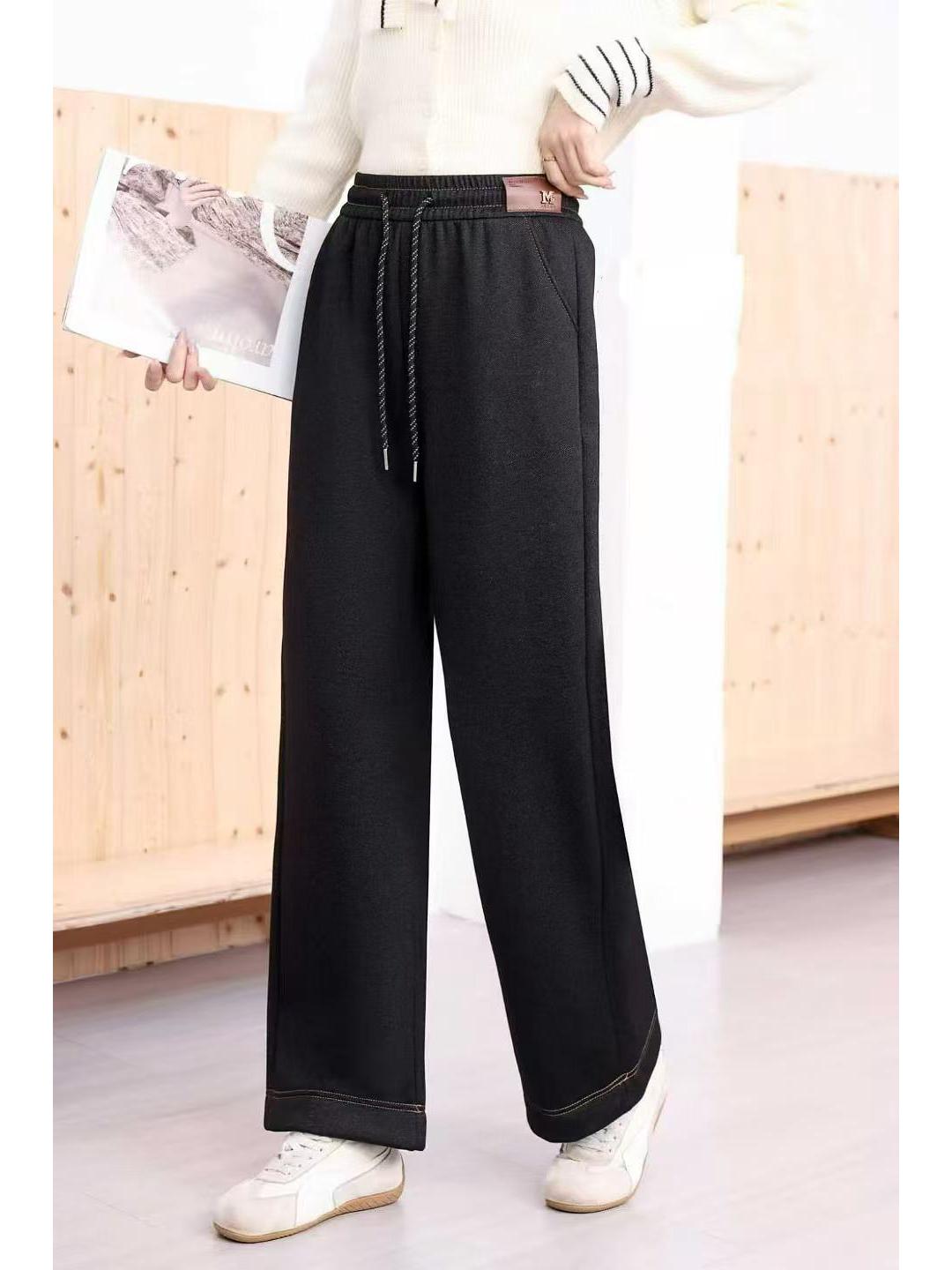 

Winter Fleece-Lined Denim Pants: Knitted Twill, Thickened, Straight-Leg with Leather Patch for Warm Outdoor Wear. 2XL чёрный